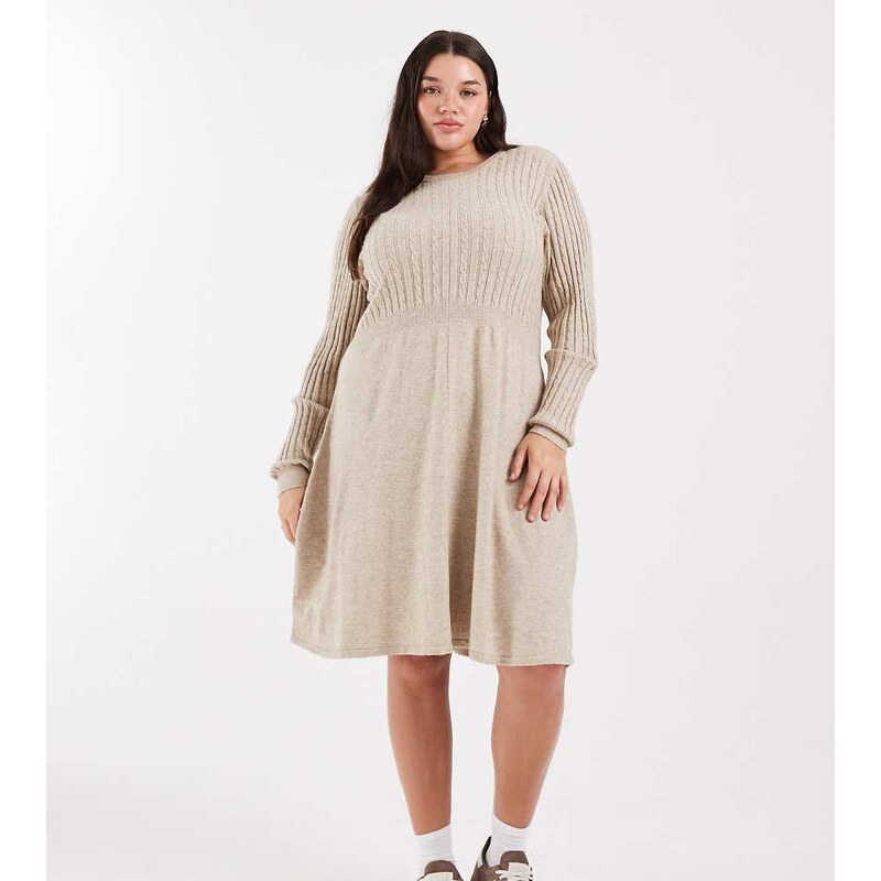 ONLY Curve cable knitted dress in stone-Neutral