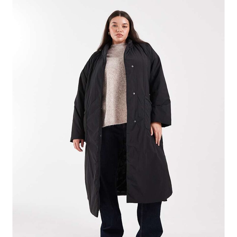 ONLY Curve tie waist longline coat in black 109670585