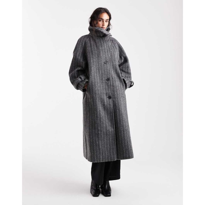 ASOS DESIGN longline wool blend funnel neck coat in grey