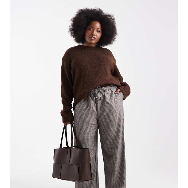 ONLY Curve wide leg pinstripes trousers in grey