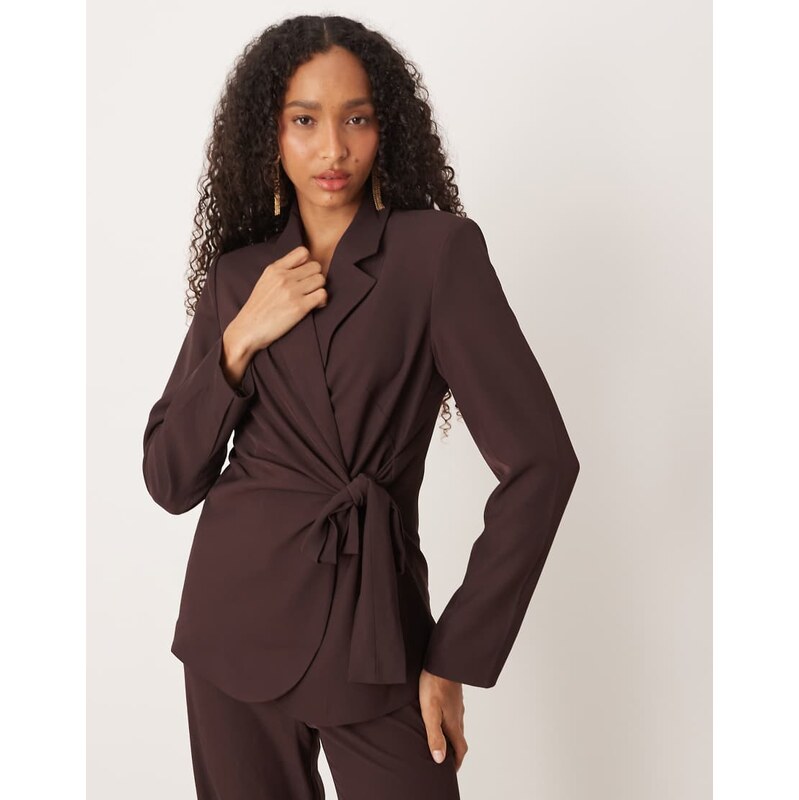 AWARE tie side tailored blazer co-ord in chocolate-Brown 112367391