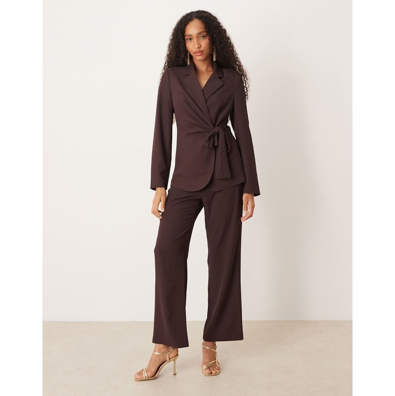 AWARE straight leg tailored trouser co-ord in chocolate-Brown