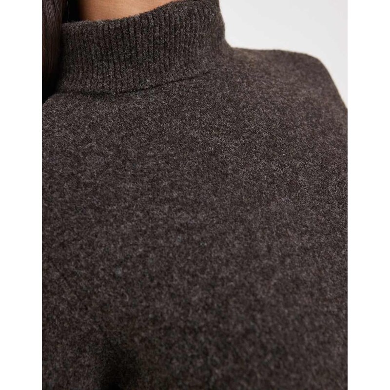 Vero Moda soft knitted roll neck midi dress in chocolate melange-Brown