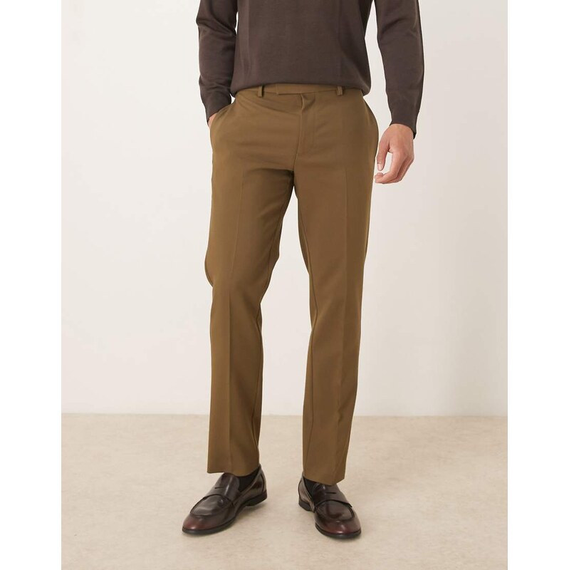 ASOS DESIGN smart slim fit trousers in olive brown twill-Green