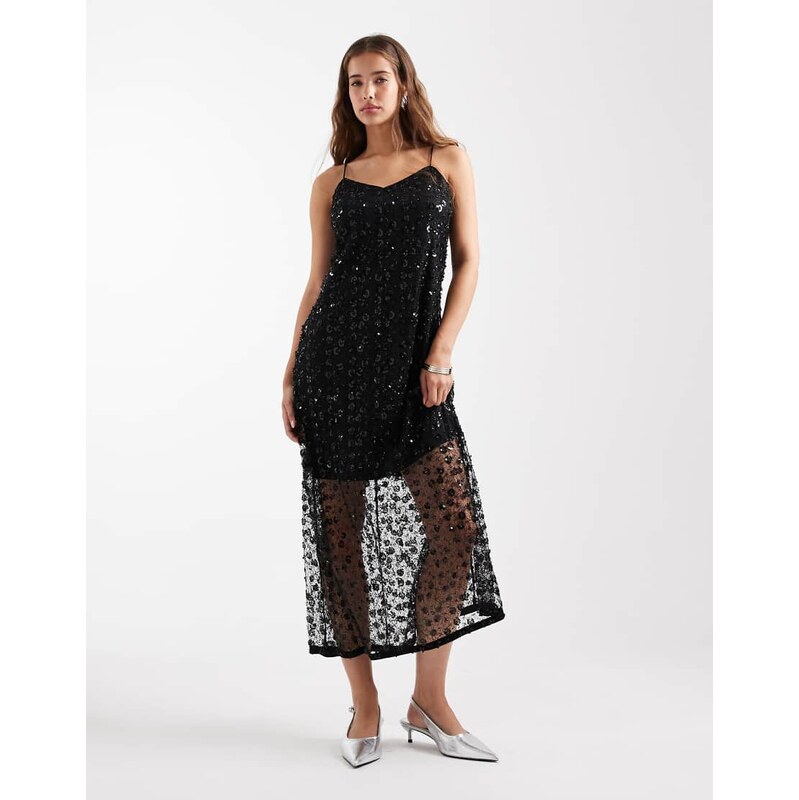 Object floral sequin embellished cami maxi dress in black 109670670