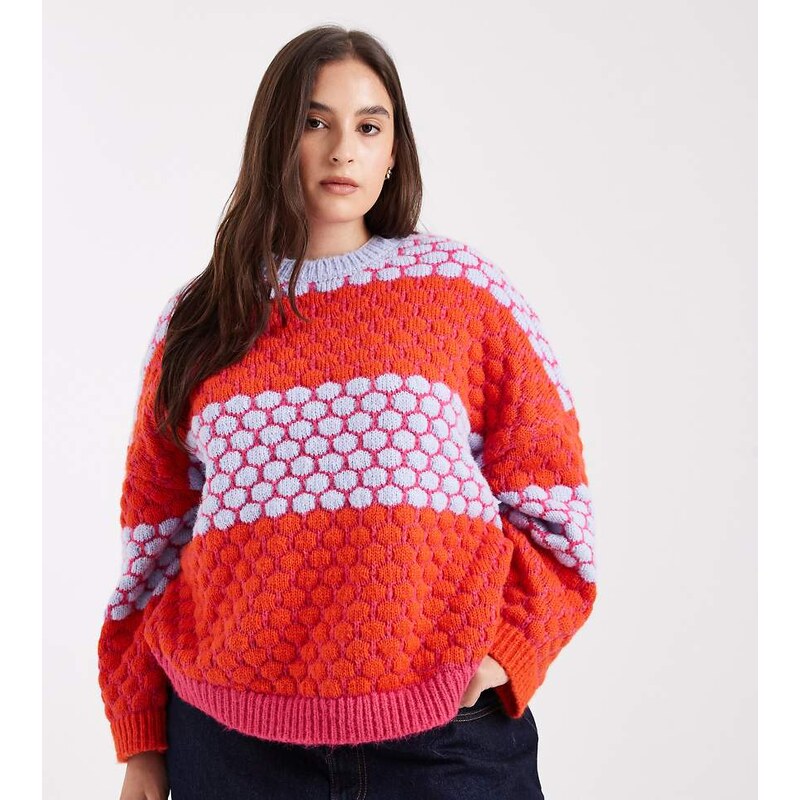 Pieces Plus Pieces Curve bright contrast spot jumper in multi 109670677