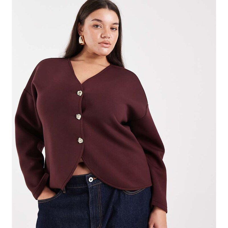 ONLY Curve buttons details cardigan in dark burgundy-Brown 109670679