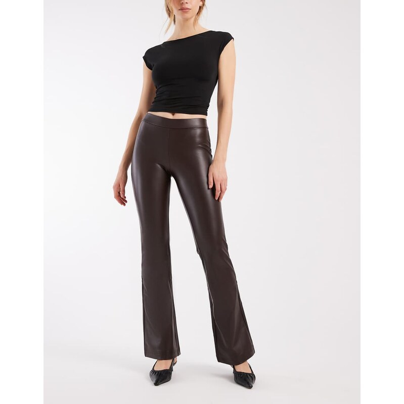 ONLY faux leather flared trousers in brown