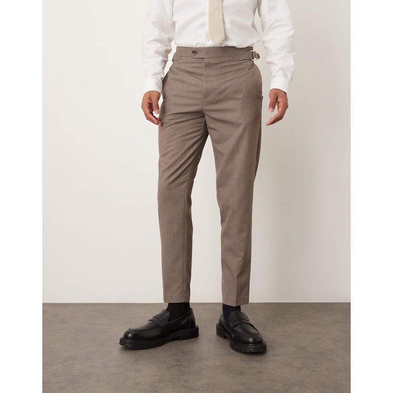 ASOS DESIGN smart tapered flannel trousers in beige with side