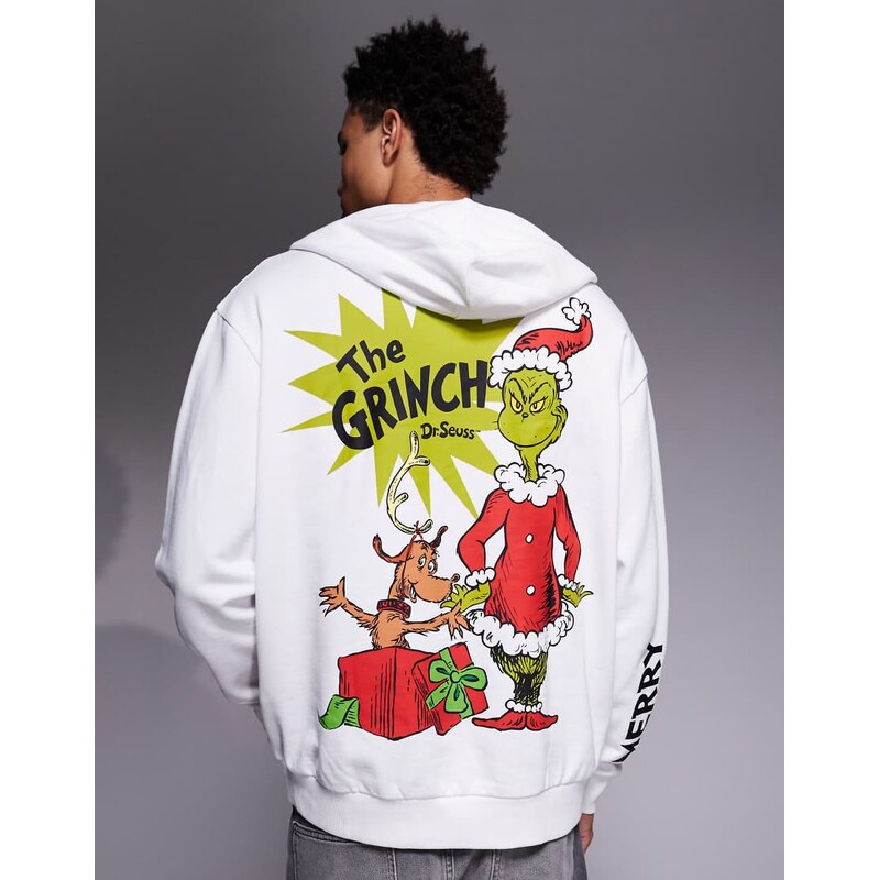ASOS DESIGN relaxed hoodie with Grinch print in white