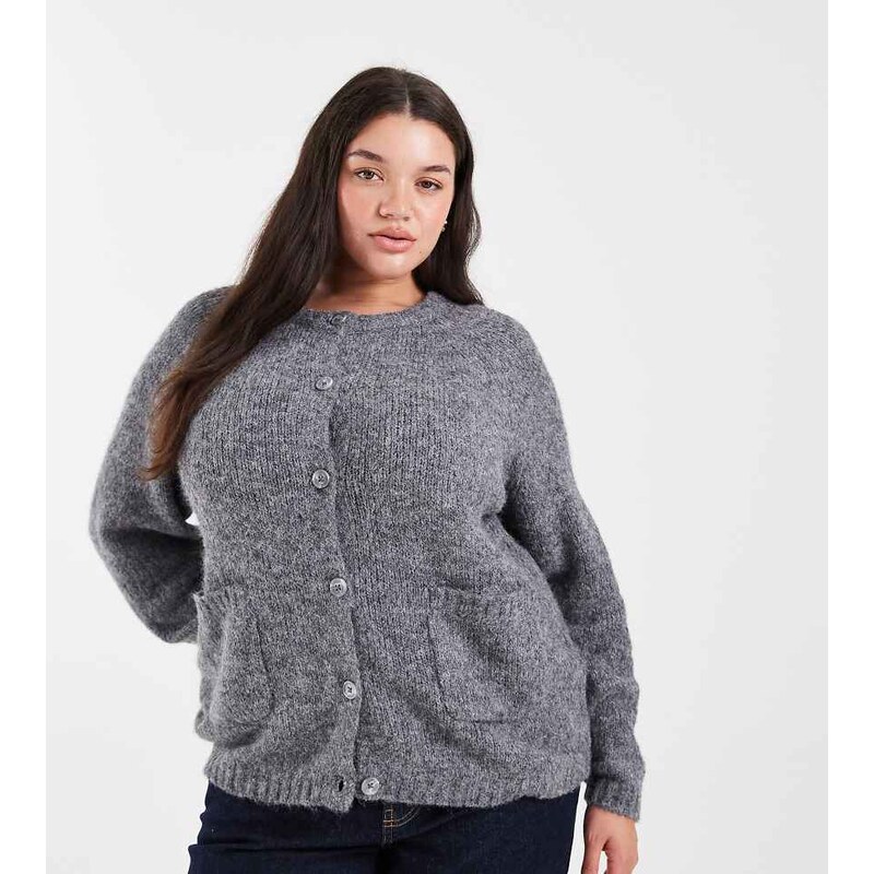 ONLY Curve o-neck pocket detail cardigan in grey 109670844