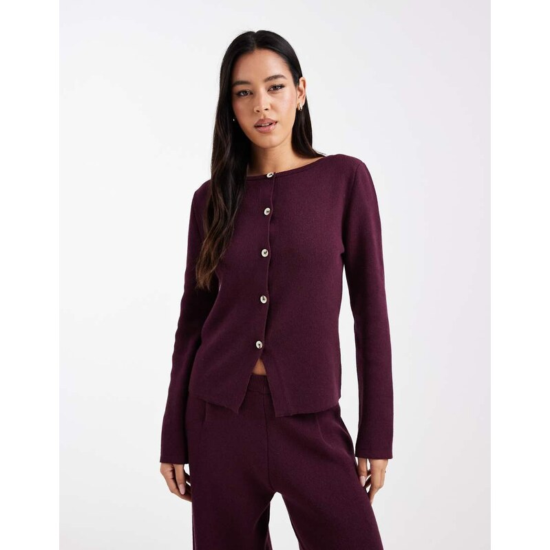 ASOS DESIGN knitted cardigan co-ord in plum-Red