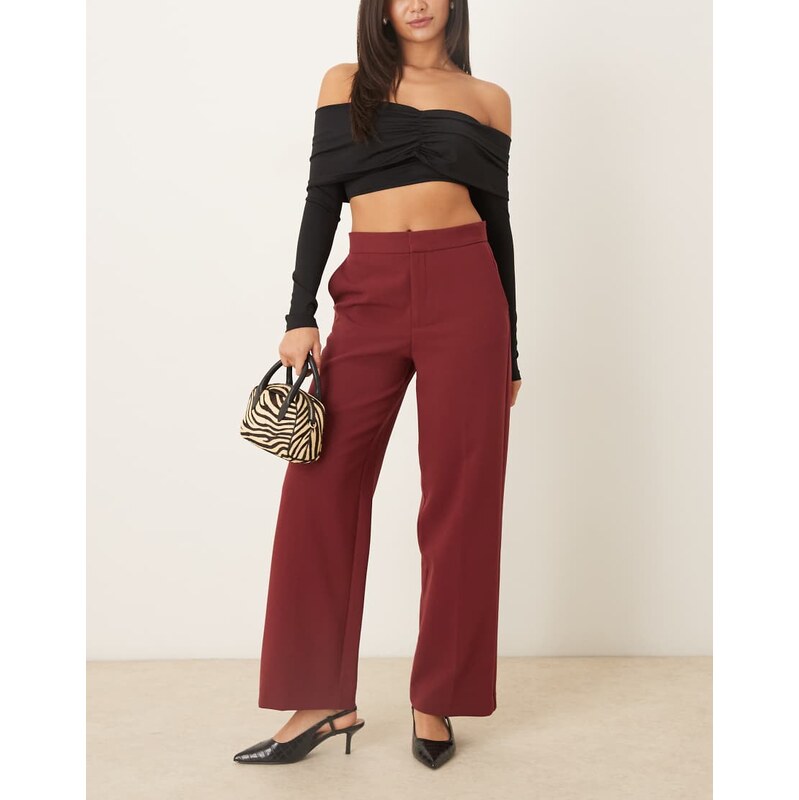 Mango tailored straight trouser in burgundy