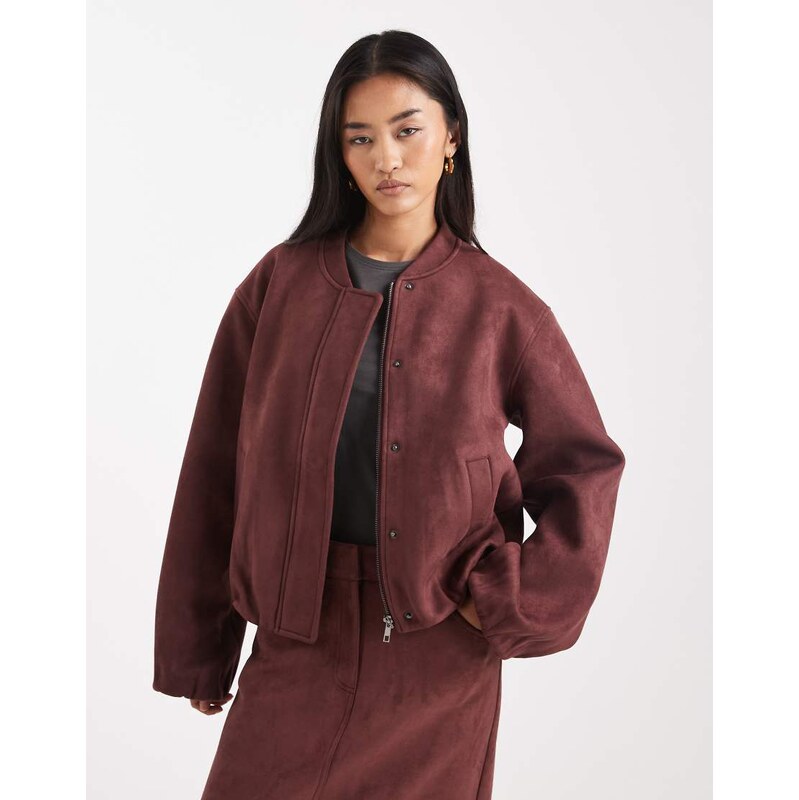 4th & Reckless super soft faux suede zip through bomber jacket co-ord 109833431