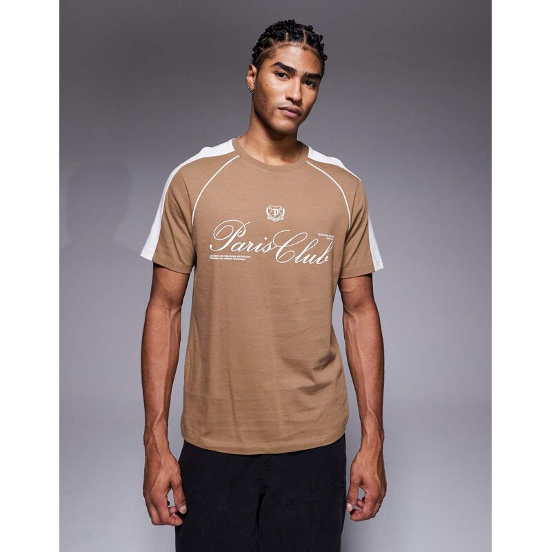 ASOS DESIGN raglan t-shirt with city text graphic and panelling