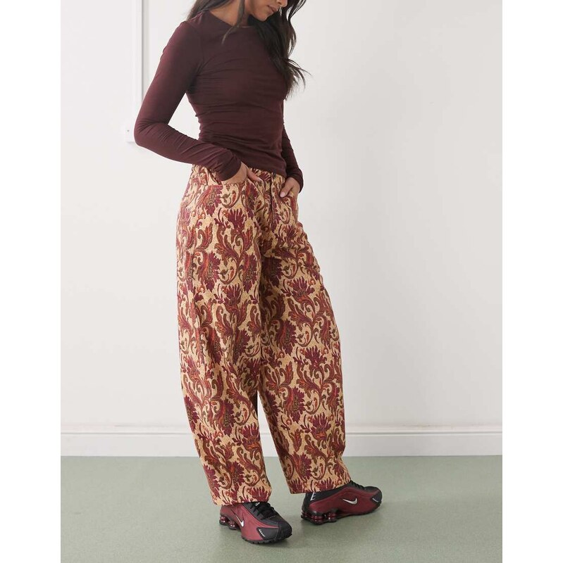 Reclaimed Vintage baggy barrel leg trouser in tapestry print-Multi 110311802