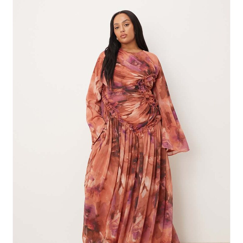 ASOS Curve ASOS DESIGN Curve crinkle chiffon gathered maxi dress with 110466175