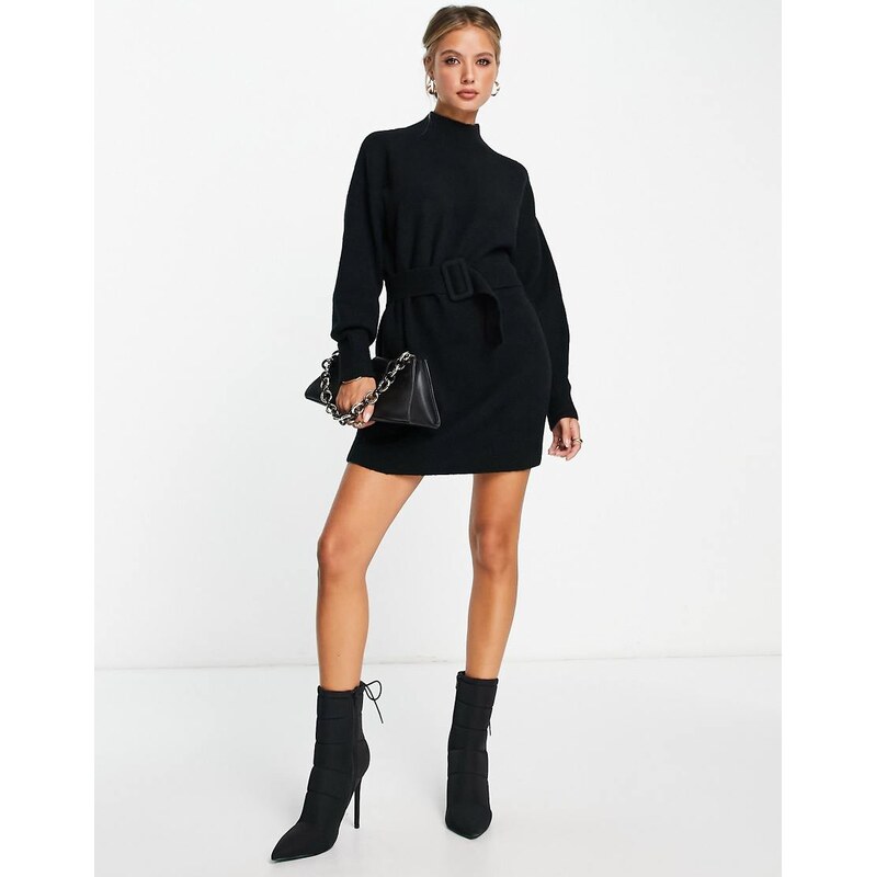 & Other Stories belted mini knitted dress in black 109675211