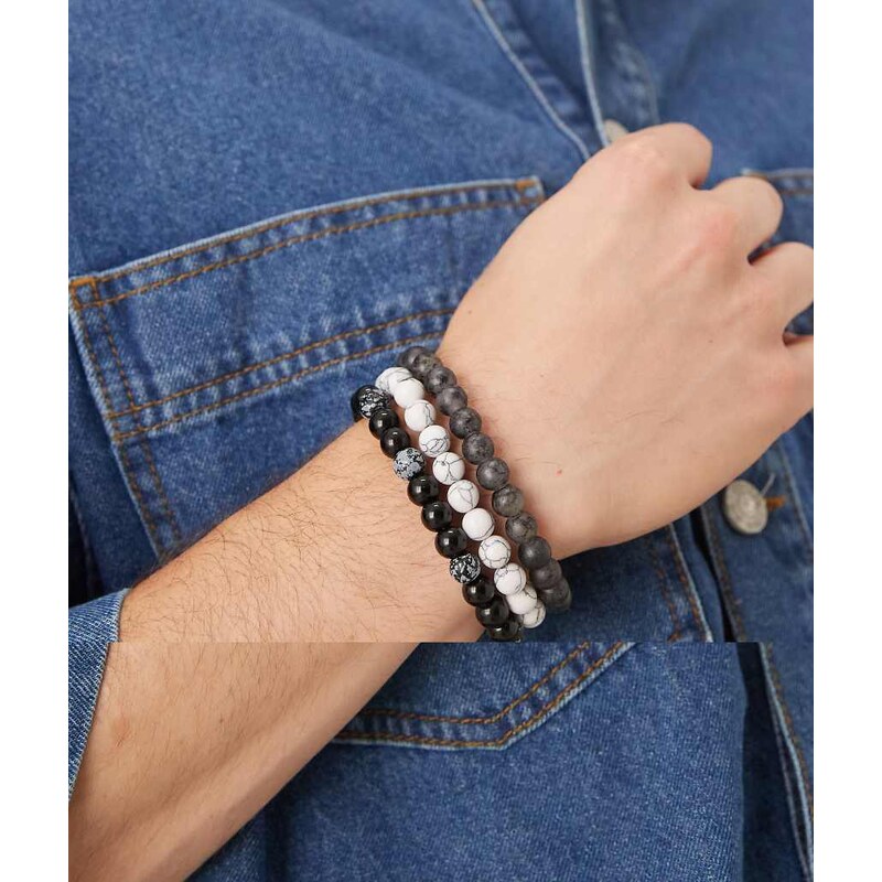 ASOS DESIGN 3 pack beaded bracelet set in monochrome s-Multi 100087843
