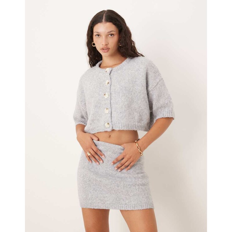 SNDYS soft knitted mini skirt co-ord in light grey 109675972