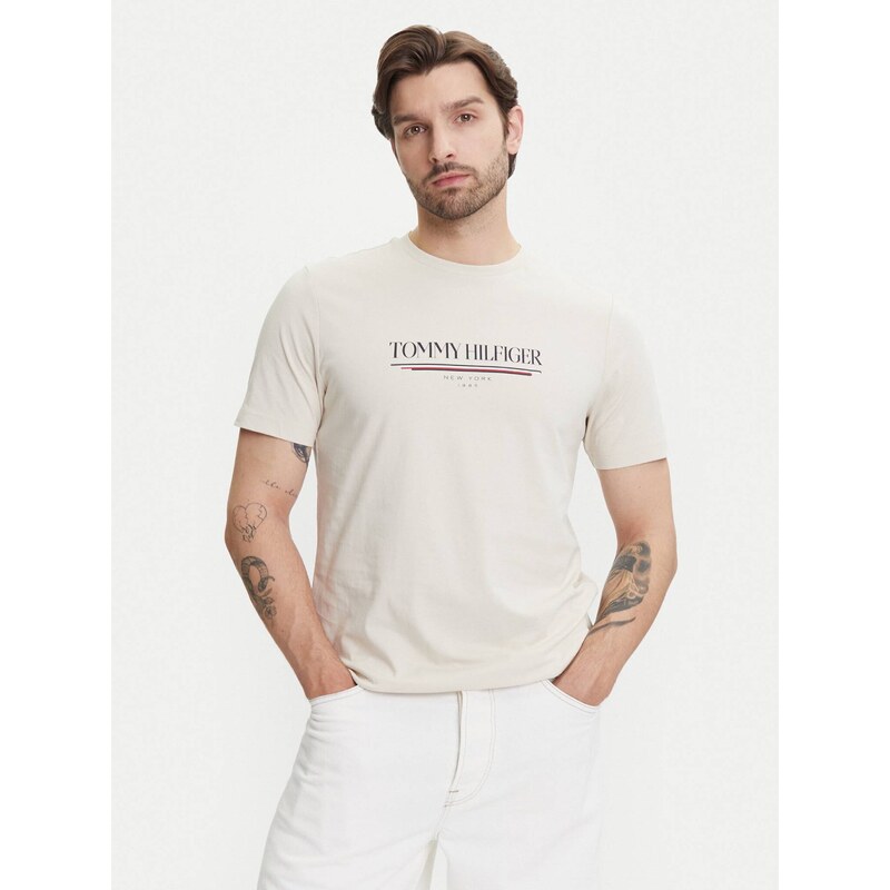 Tommy Hilfiger pánské béžové tričko Brand