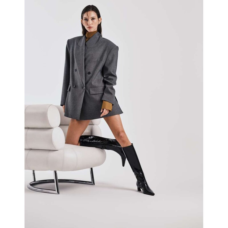 Tony Bianco Mango curved kitten heel knee boots in black crinkle
