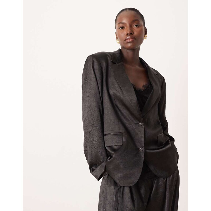 ASOS DESIGN tailored unstructured satin blazer in black
