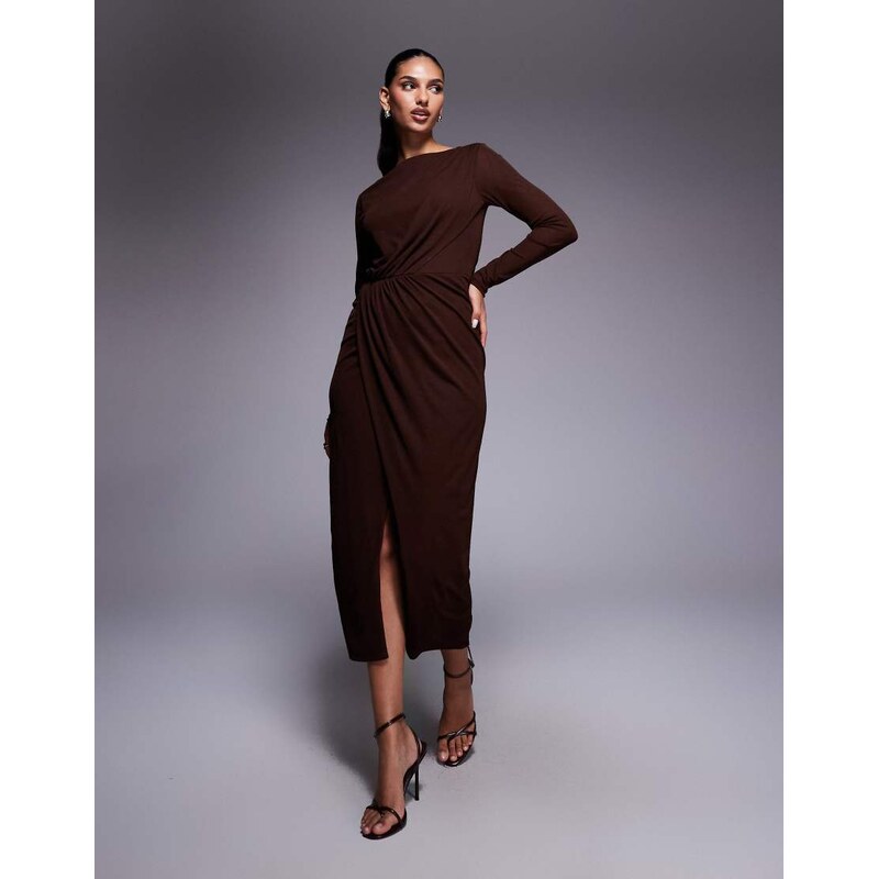ASOS DESIGN textured mesh long sleeve split front midi dress in