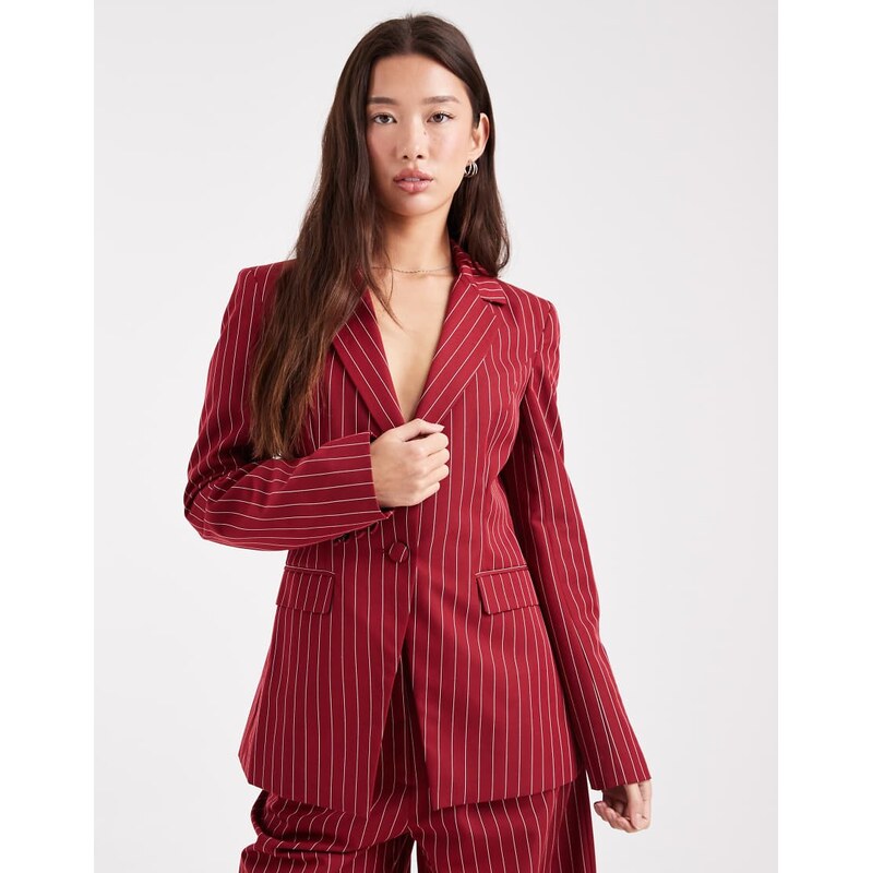 Miss Selfridge cinch pinstripe blazer co-ord in oxblood-Red 111133784