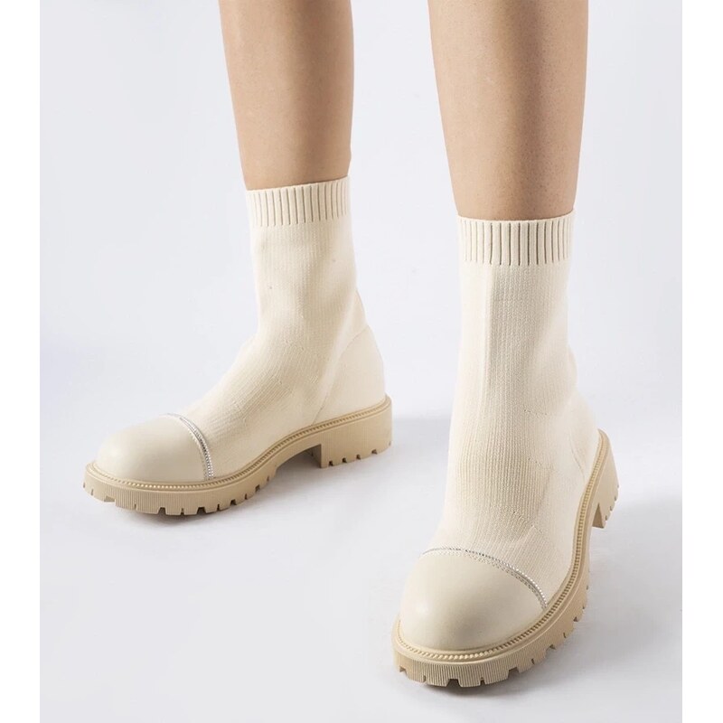Gemre Beige sock boots with rhinestones Vail