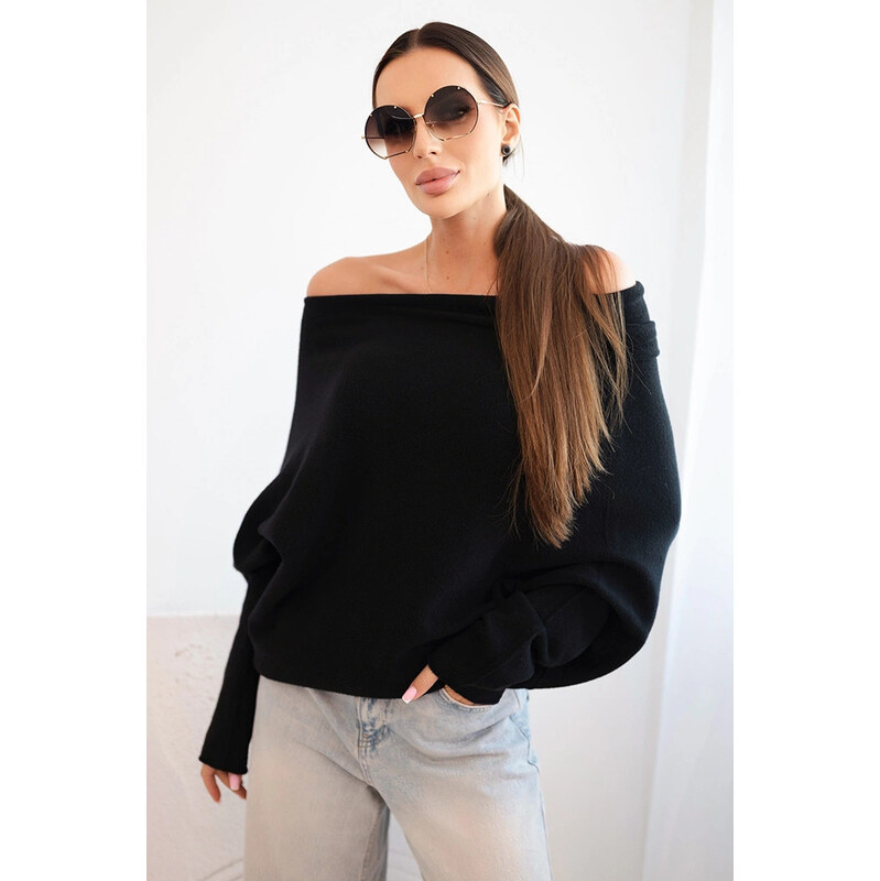 Asymetrický batwing svetr viskózový černý - FPrice 113508880