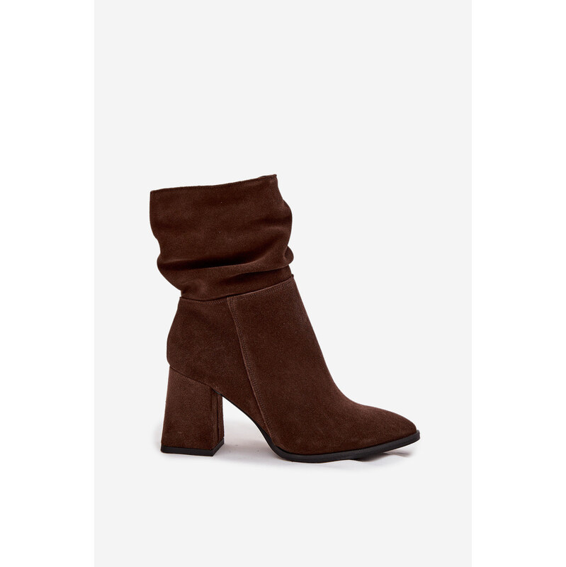 Kozačky z přírodního semiše zateplené na podpatku s Čokoládové