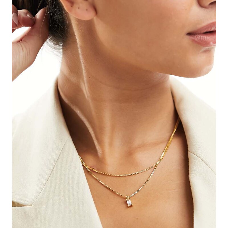 ASOS DESIGN 14k gold plated multi-row necklace with cubic zirconia 100237121