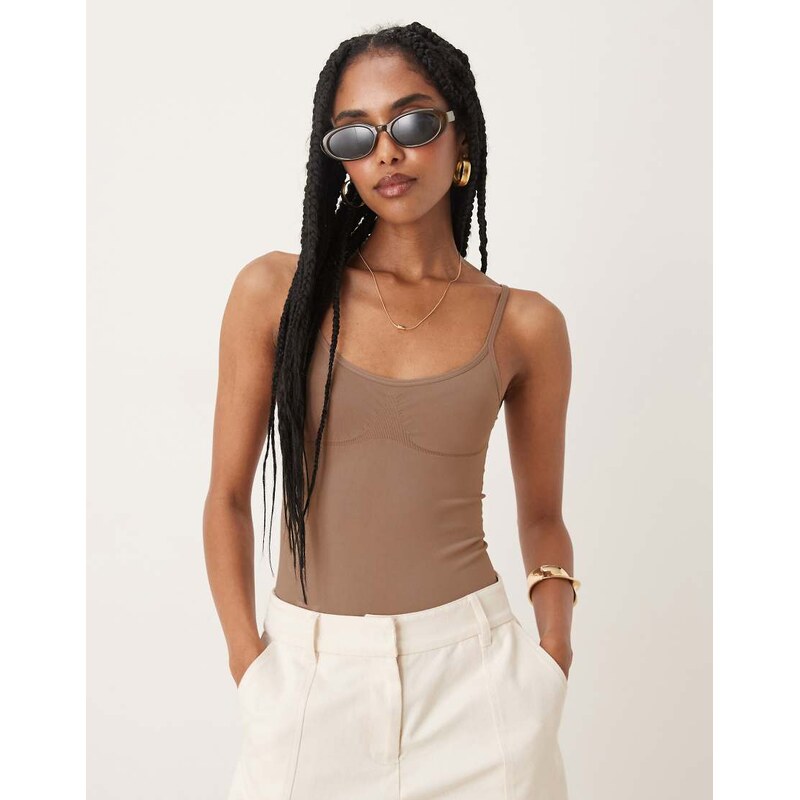 ASOS DESIGN seamless cami bodysuit in mocha-Brown 108442471