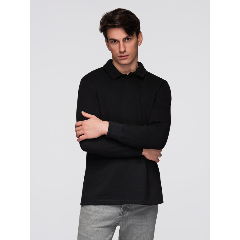 Ombre Mens structured knit polo collar sweatshirt - black
