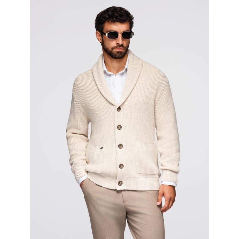 Ombre Clothing Pánský béžový pletený svetr s knoflíky V2 SWCD
