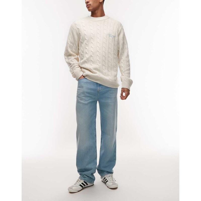 Lacoste straight leg jeans in light wash-Blue