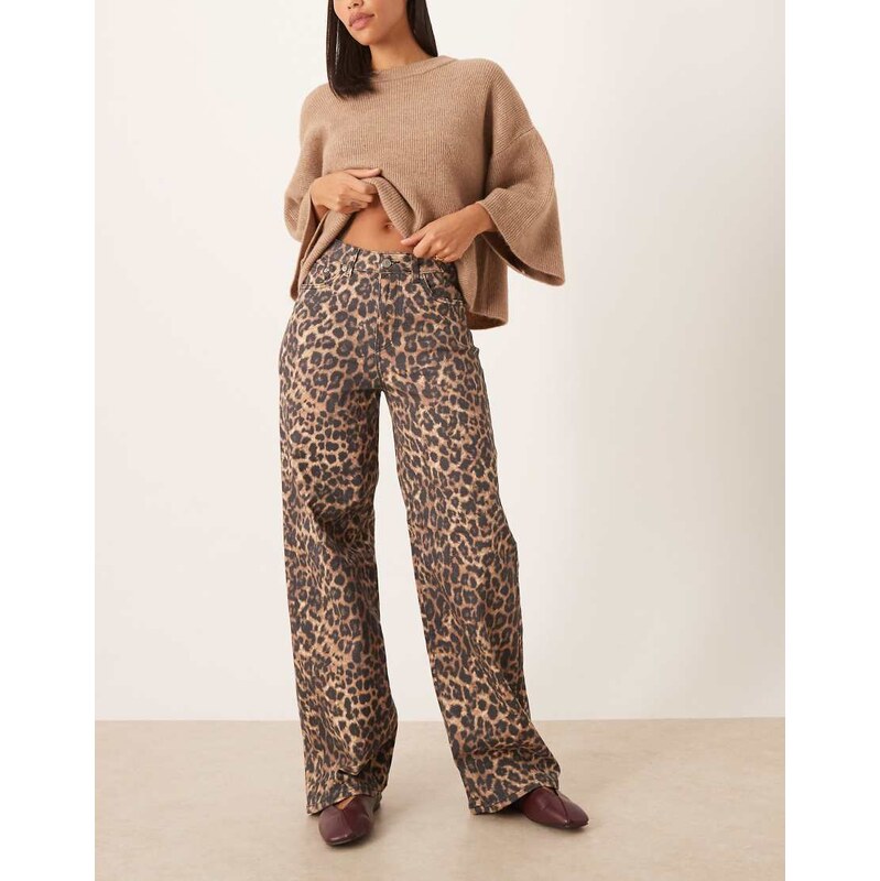 JJXX Toyko wide fit jeans in leopard print-Multi