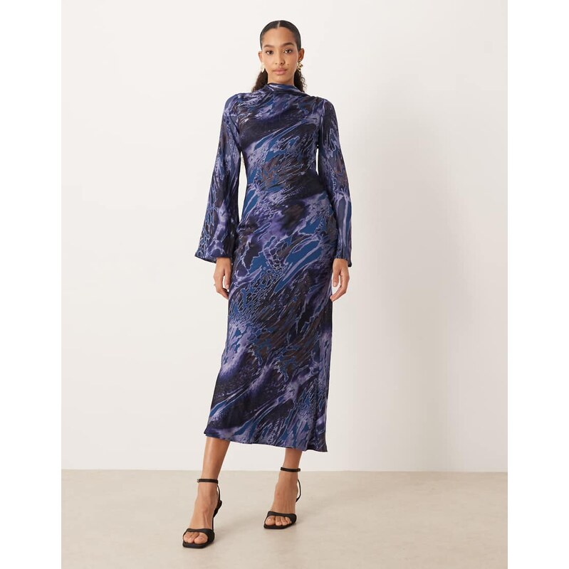 ASOS DESIGN maxi dress with scarf detail in black and blue