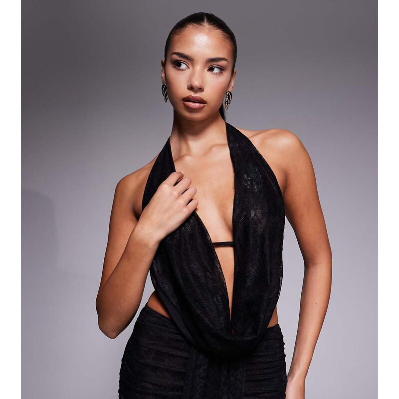 Murci exclusive lace cowl neck strappy open back top co-ord in black 115515669