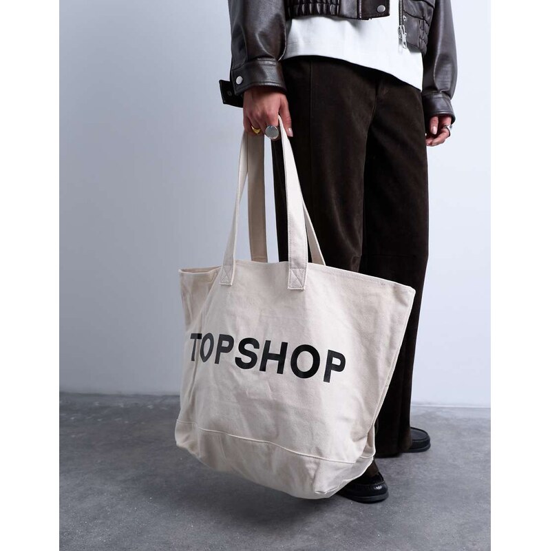 Topshop large canvas tote bag in white