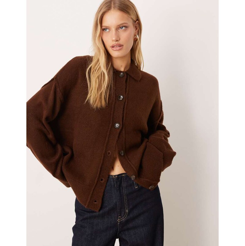 ASOS DESIGN knitted collar shirt cardigan with seam detail in