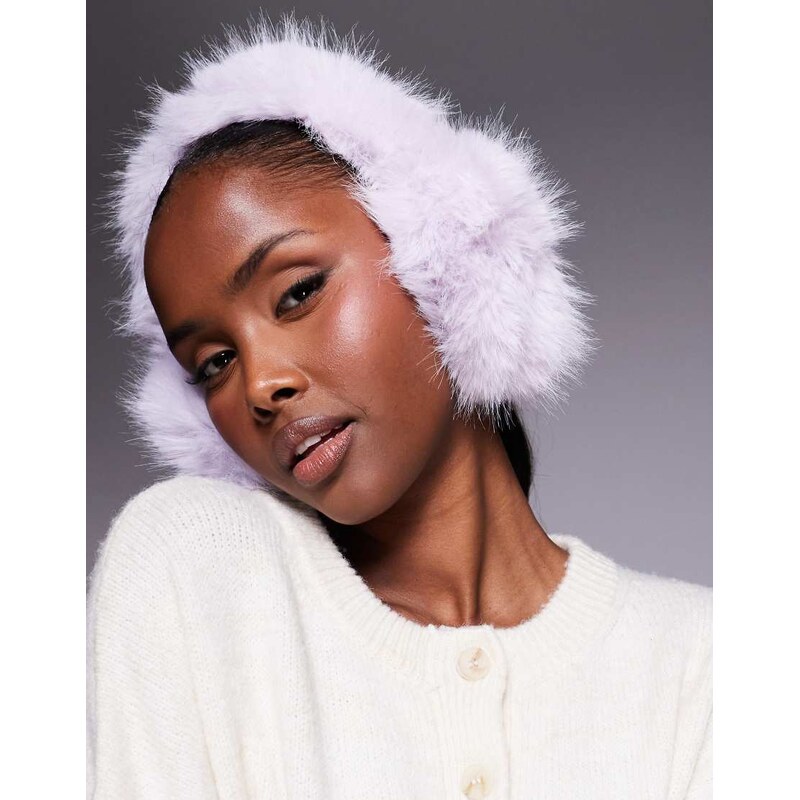 Kiwi & Co fluffy faux fur ear muffs in lilac-Grey