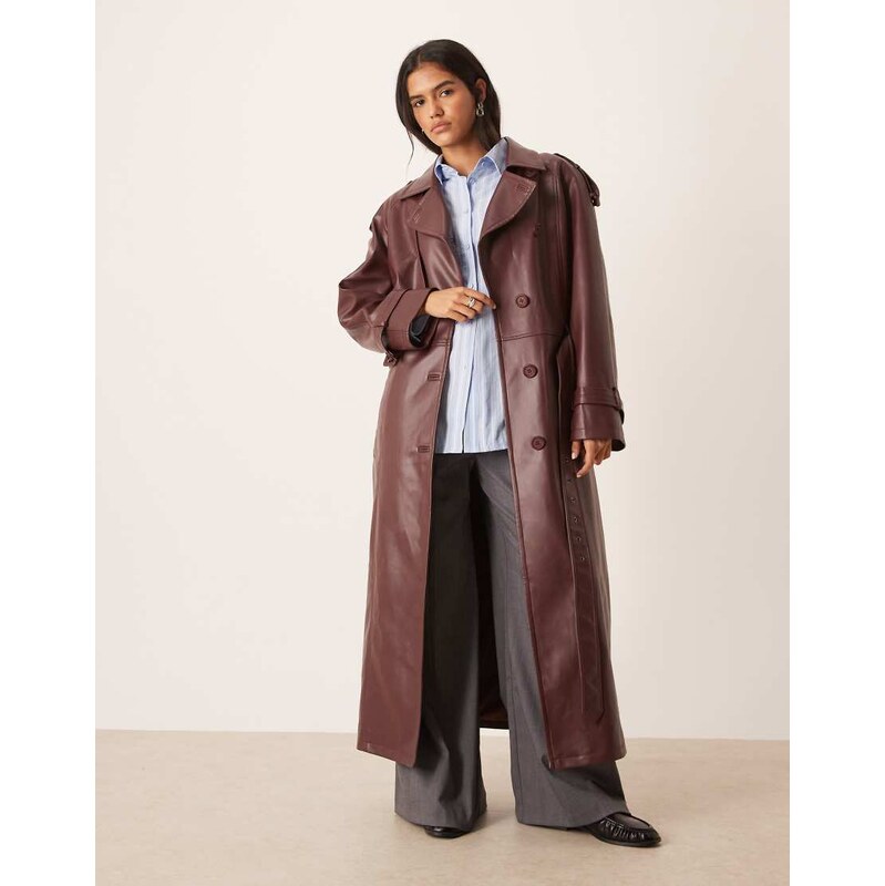 Urbancode faux leather drop shoulder oversized trench coat in deep 110434992