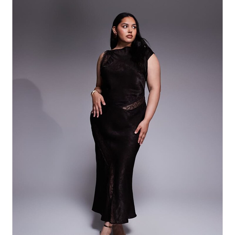 ASOS Curve ASOS DESIGN Curve slash neck satin bias lace detail