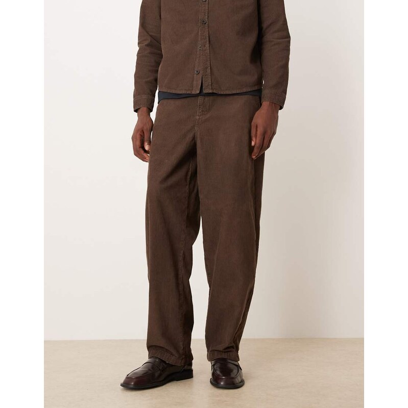 ASOS DESIGN co-ord loose straight trousers in brown corduroy