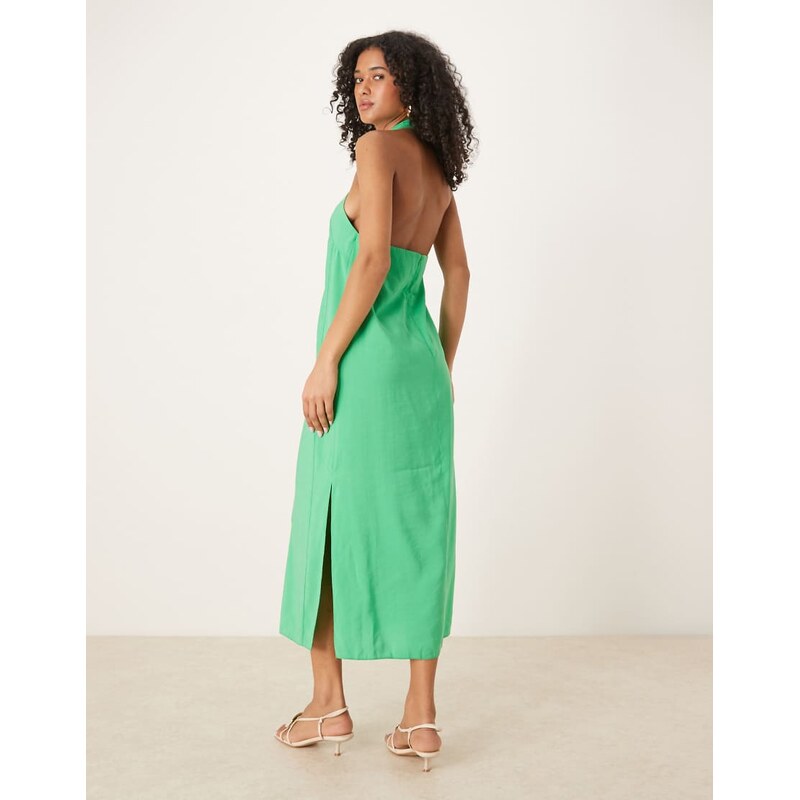ASOS DESIGN cross neck column midi dress with side splits in bright green