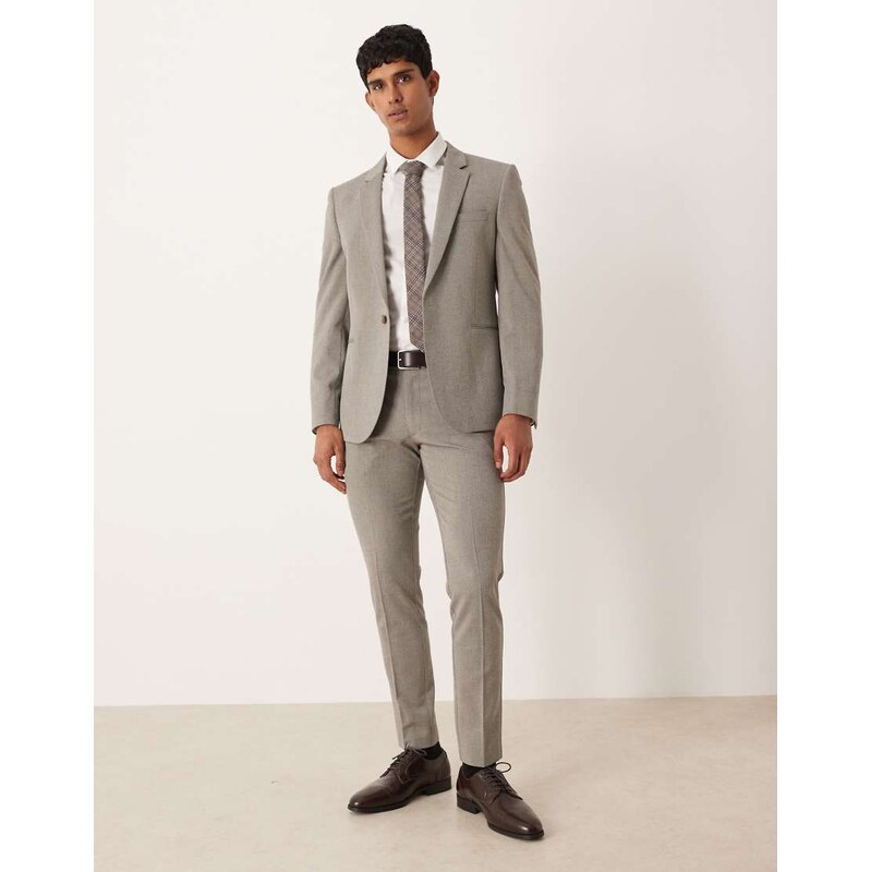 ASOS DESIGN skinny suit trouser in stone twill-Green