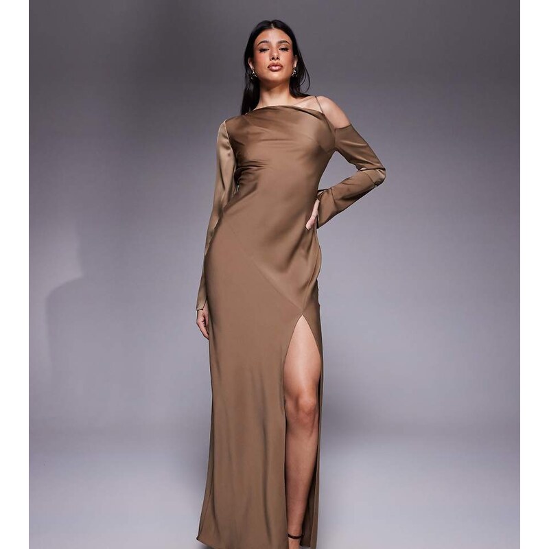 ASOS Tall ASOS DESIGN Tall asymmetric neckline tie back midi dress in 109707800