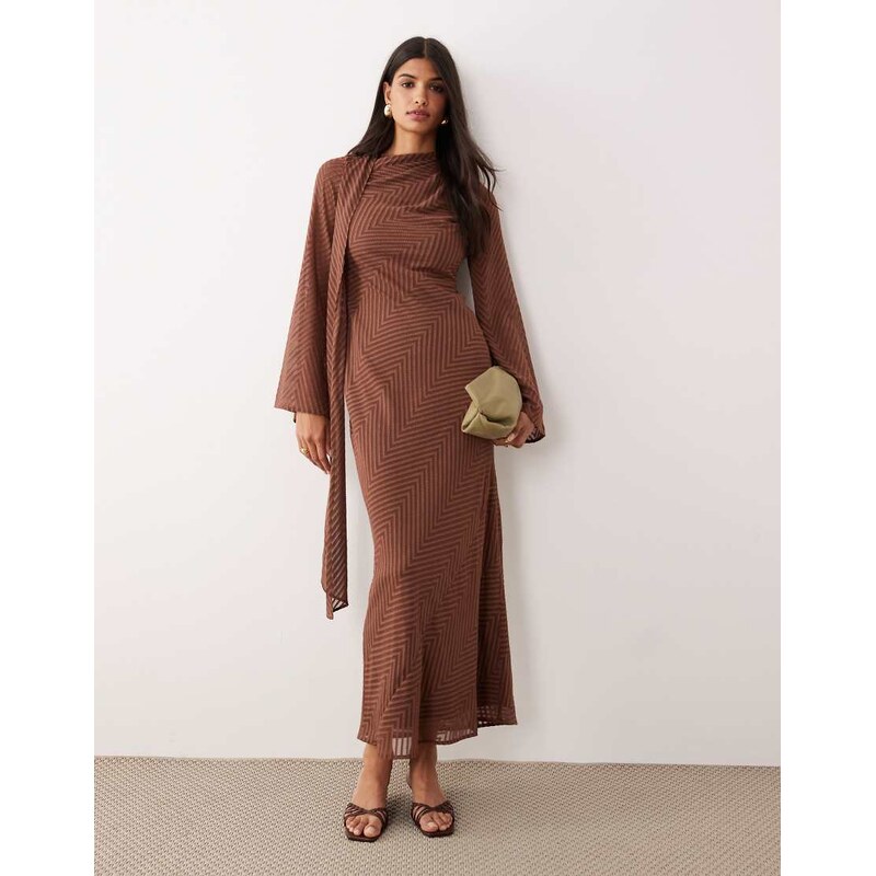 ASOS DESIGN maxi dress with scarf detail in brown stripe-Black